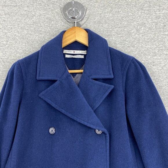 Tommy Hilfiger Wool Jacket Womens Small Blue Pea Coat Military Double Breasted - Picture 6 of 12